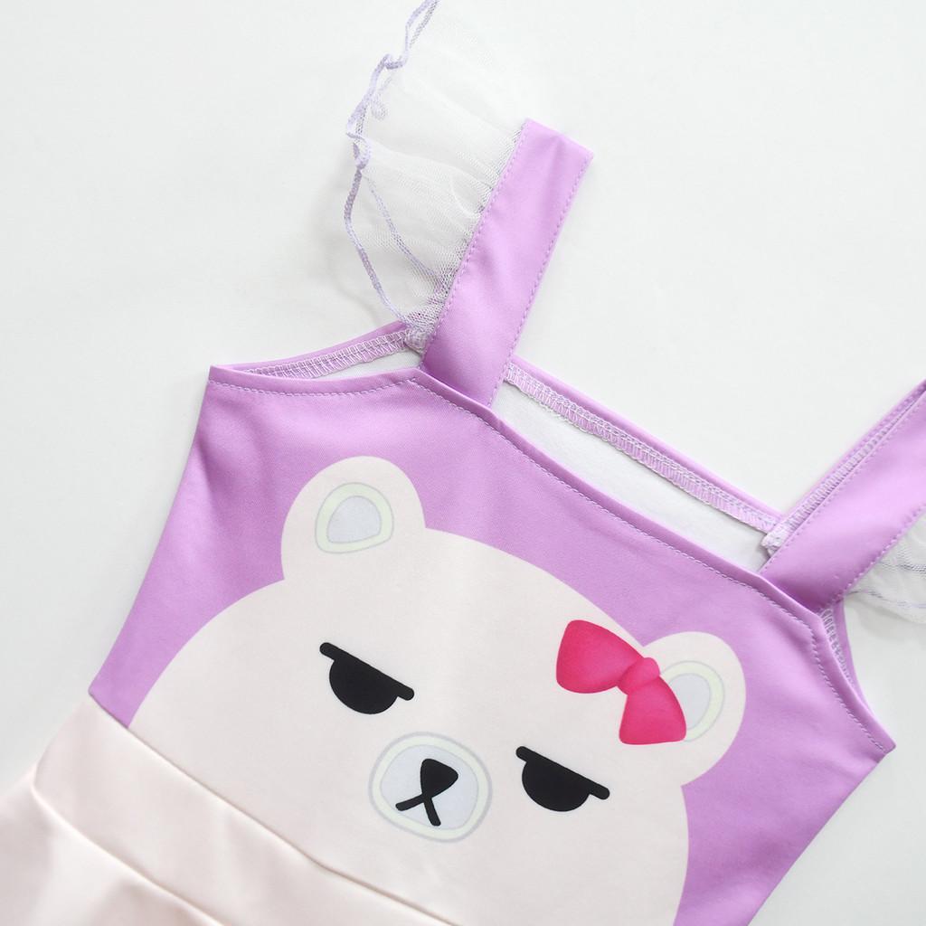 Kids Girls Super Star POP Stage Singer Hunters Mira Bear Print Mesh Ruffle Sleeveless Princess Dress