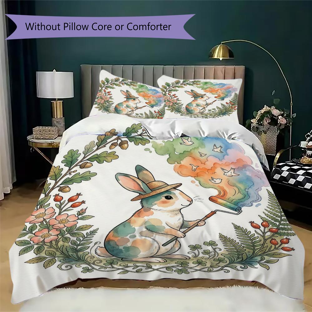 Story Bunny Pattern Bedding uilt Set uilt Cover Pillowcase Home Decoration Birthday Gift (1 * duvet cover + 2 * pillowcase without core)