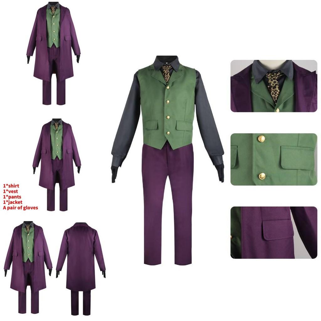 Batman Il Cavaliere Oscuro Joker Heath Ledger Costume Cosplay Con Giacca Viola Per Halloween Gioco di Ruolo