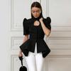 Frühling Sommer Neu Damen Stehkragen Puffärmel Tailliertes Hemd Elegantes Schlankmachendes Lässiges Blusenoberteil