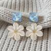 White Flower Women's 2026 New Blue Square Summer Small Fresh Temperament Earrings