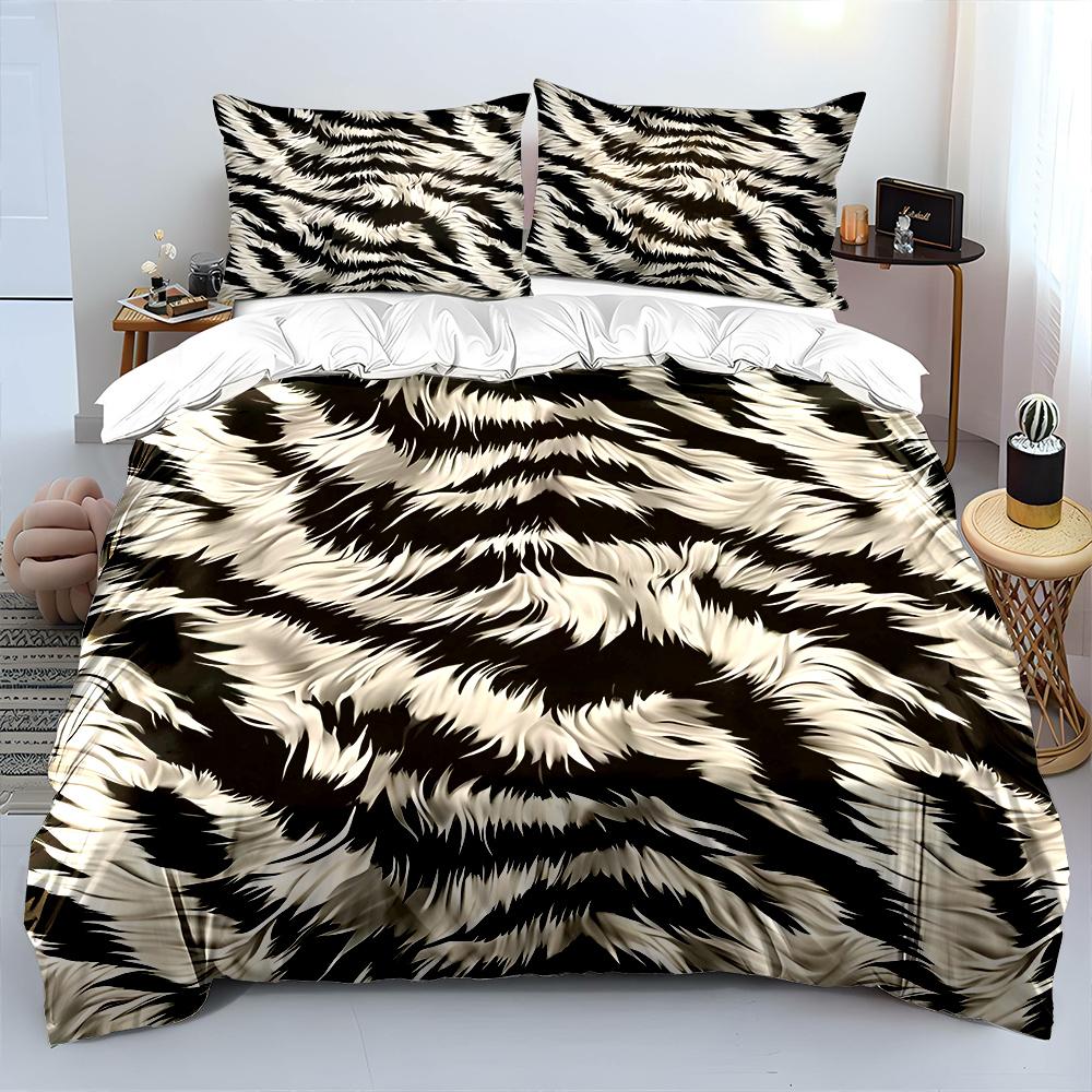 Black white abstract fur pattern Bedding Set for Kids Luxury Gift 3pcs Digital Print Comforter Set Soft Comfortable Breathable