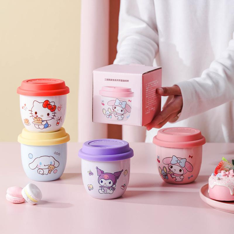 Ceramic 300Ml Coffee Mug With Silicone Lid Cute Kitty My Melody Milk Cup Cute Kawaii Gift For Women Girls Home Office Couple