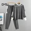 1 Set Frauen Anzug Farbe Passenden Bequemen Casual Langarm Pullover Und Hosen Set für Zuhause Im Freien