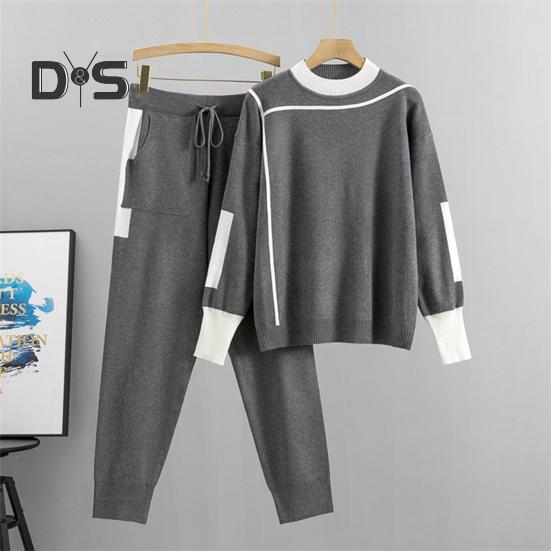 1 Set Frauen Anzug Farbe Passenden Bequemen Casual Langarm Pullover Und Hosen Set für Zuhause Im Freien