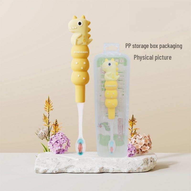 Children's Cartoon Dinosaur Toothbrush, Ages 3-12, with Cute Non-slip Handle & Soft Bristles for Gentle Oral Care
