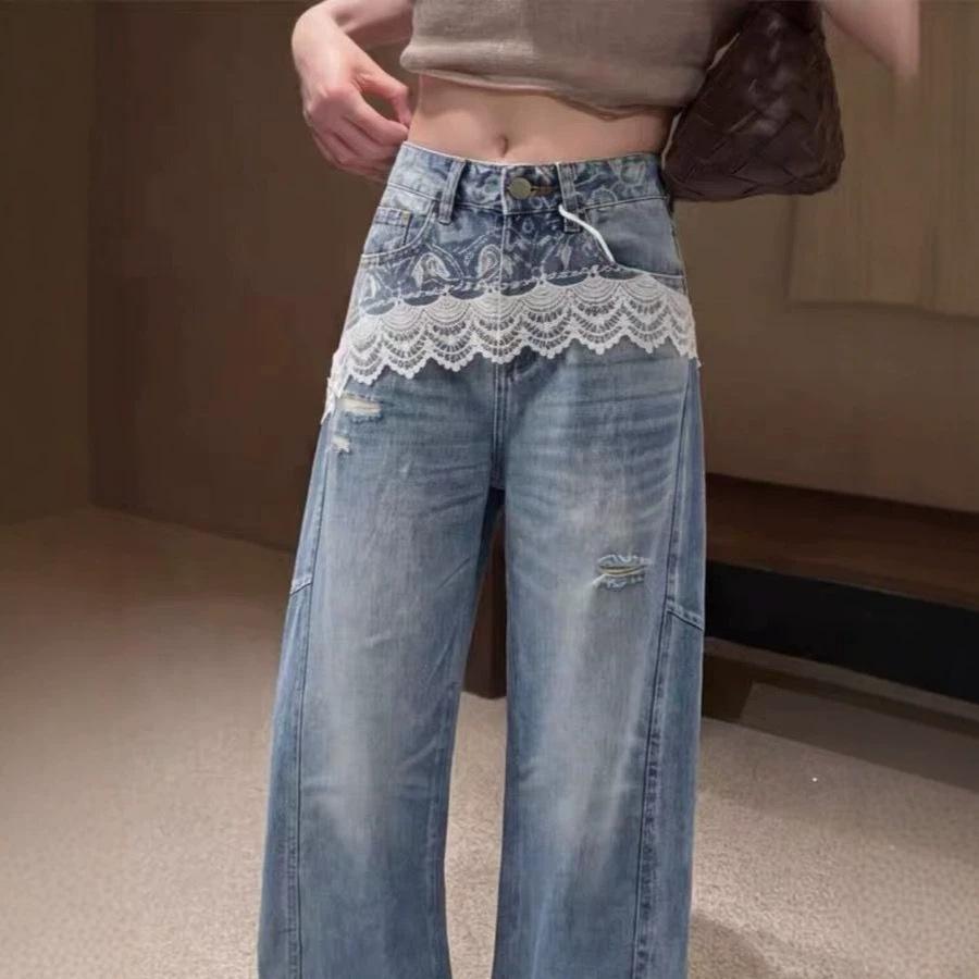 Women Straight Leg Denim Jeans Casual Solid Color Cotton Blend High Waist Daily Streetwear Long Pants