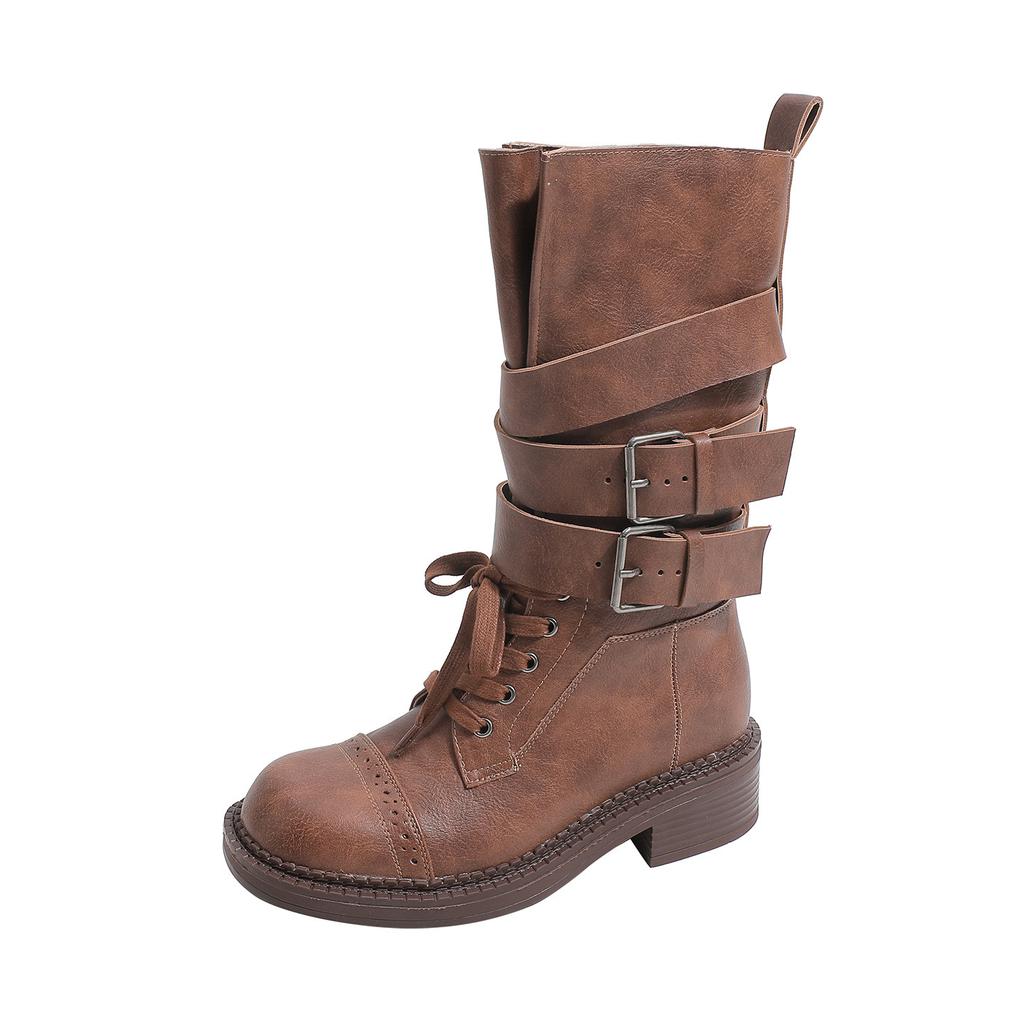 Retro British Martin Boots Women's 2025 Summer New Thick Heel Belt Buckle Short Boots Heightening Martin Boots Locomotive Boots