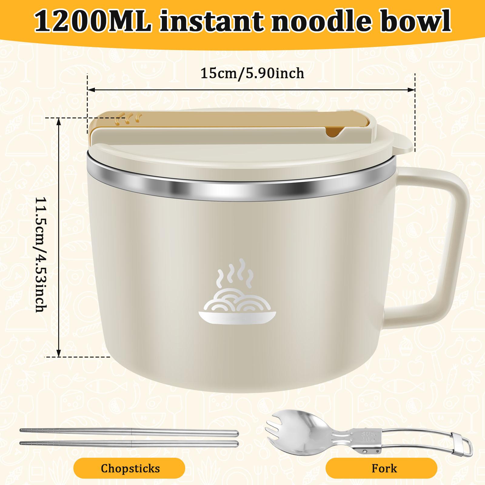 

Чаша для рамена 1200 мл из нержавеющей стали, ланч-бокс бенто, чаша для лапши быстрого приготовления с крышкой и посудой для дома, офиса, школы, общежития, ланч-бокс 1200ml белый