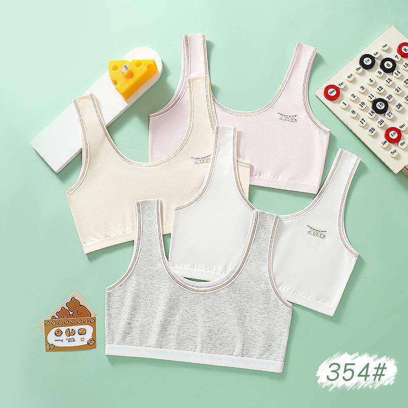 Girls' Thin Cotton Training Bra for Elementary Students - Sports, Anti-Nipple Show, Early Development, Single Layer