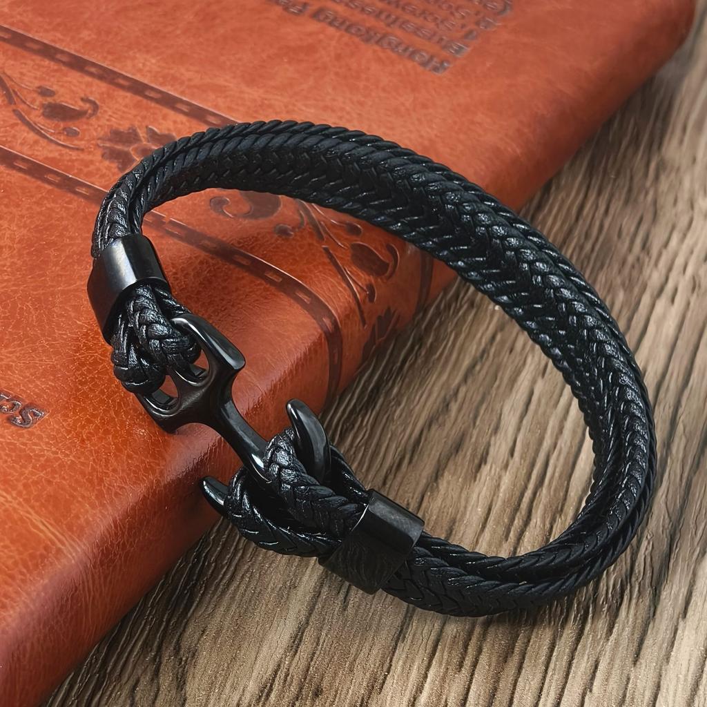 2026 Men's Anchor Bracelet Vintage Woven Leather Rope Multilayer Leather Bracelet
