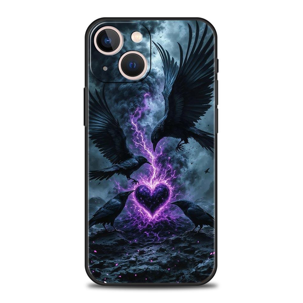 Black Raven Phone Case Cover for iPhone 17 16 15 14 13 12 11 Pro Max 17 Air Plus Shockproof Soft TPU Shell Fundas Capa Coque Bag