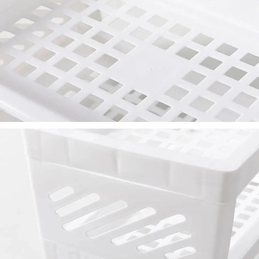 1PC PP Desktop Double Layer Storage Rack Rectangular White Organizing Student Desk Office Cosmetics Stationery Drawer Organiser