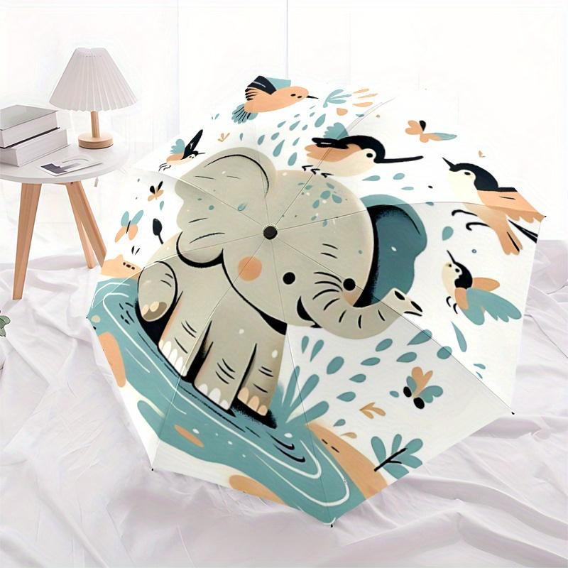 

1pc Adorable Elephant and Bird Cartoon Umbrella, Portable 3-Fold Compact Umbrella, Suitable for Camping, Hiking and Travel, Ideal Easter Bir