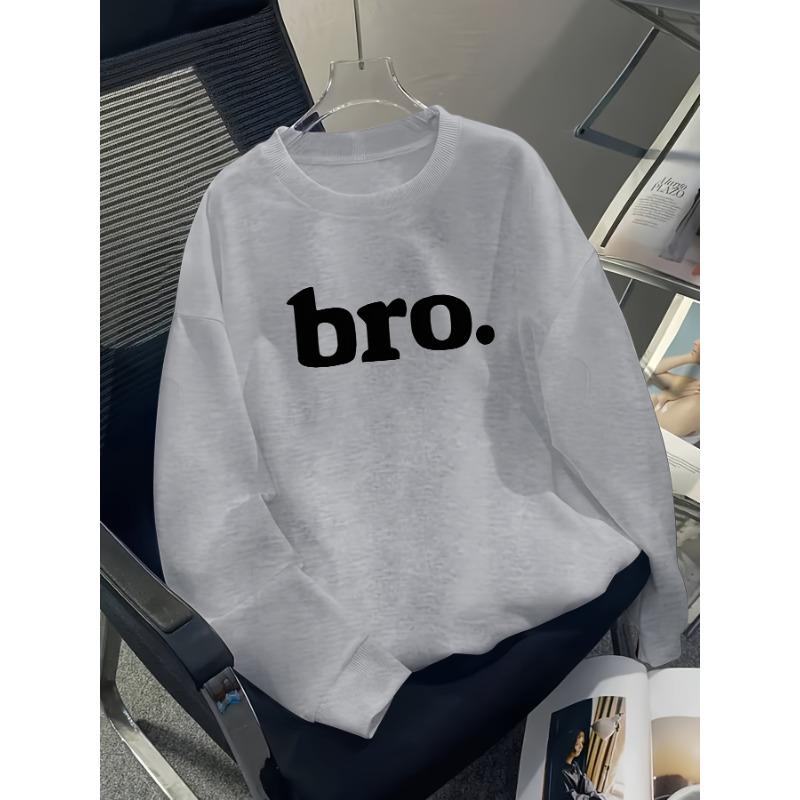 European sizes Boys' Youth "Bro" Letter Print Casual Sport Autumn Winter Long-Sleeve Sweatshirt, Warm Crew Neck Top, Outdoor Wear.