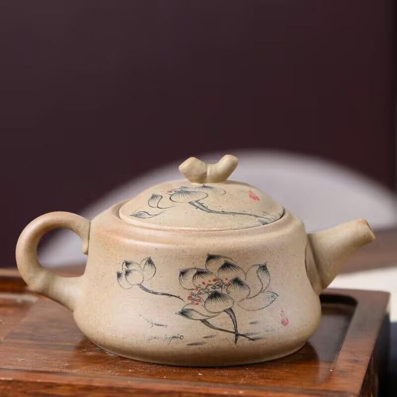 Wykwintny ceramiczny czajnik do herbaty Klasyka Chin Gruboziarnista ceramika Czajnik z uchwytem Ceramika Czajnik z drewna tekowego Czarny Zielony fioletowa glina Zestaw do herbaty z surowej rudy