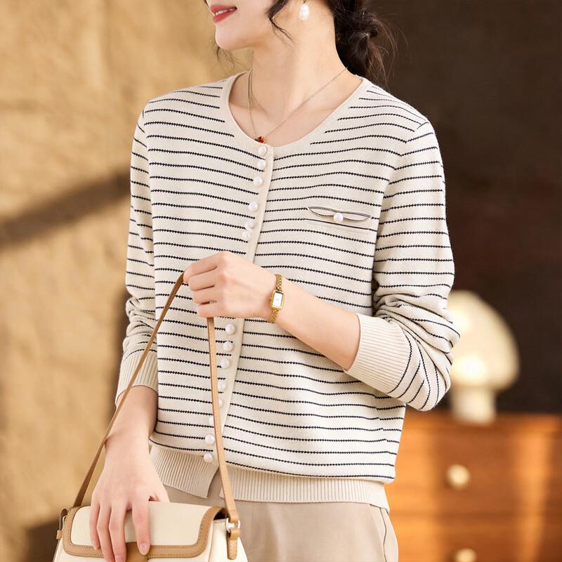 Women s Striped Round Neck Knit Sweater L