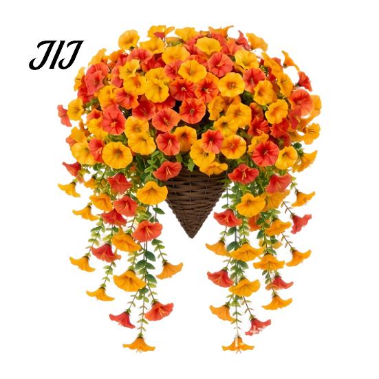 Realistic Silk Petunias Artificial Morning Glory Flower, Faux Fall Hanging Flowers Plants, UV Autumn Decor for Front Door Resistant Wall Home