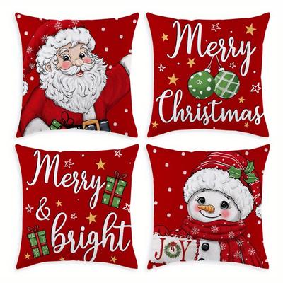Christmas Themed Santa, Snowman & Merry Motif Pillowcases for Festive Decor Sofa Room Cushion Cover Home Decoration Gift