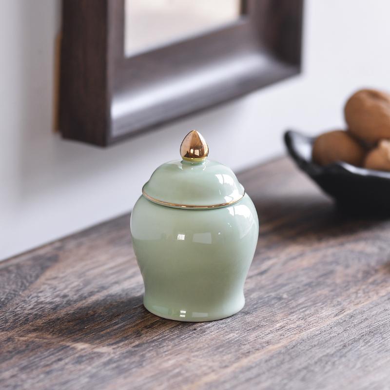 Nordic Mini Ceramic Tea Leaf Jar Fragrant Powder Sealing Portable Travel Small Tea Jar Gilded Porcelain Storage Bottle Container
