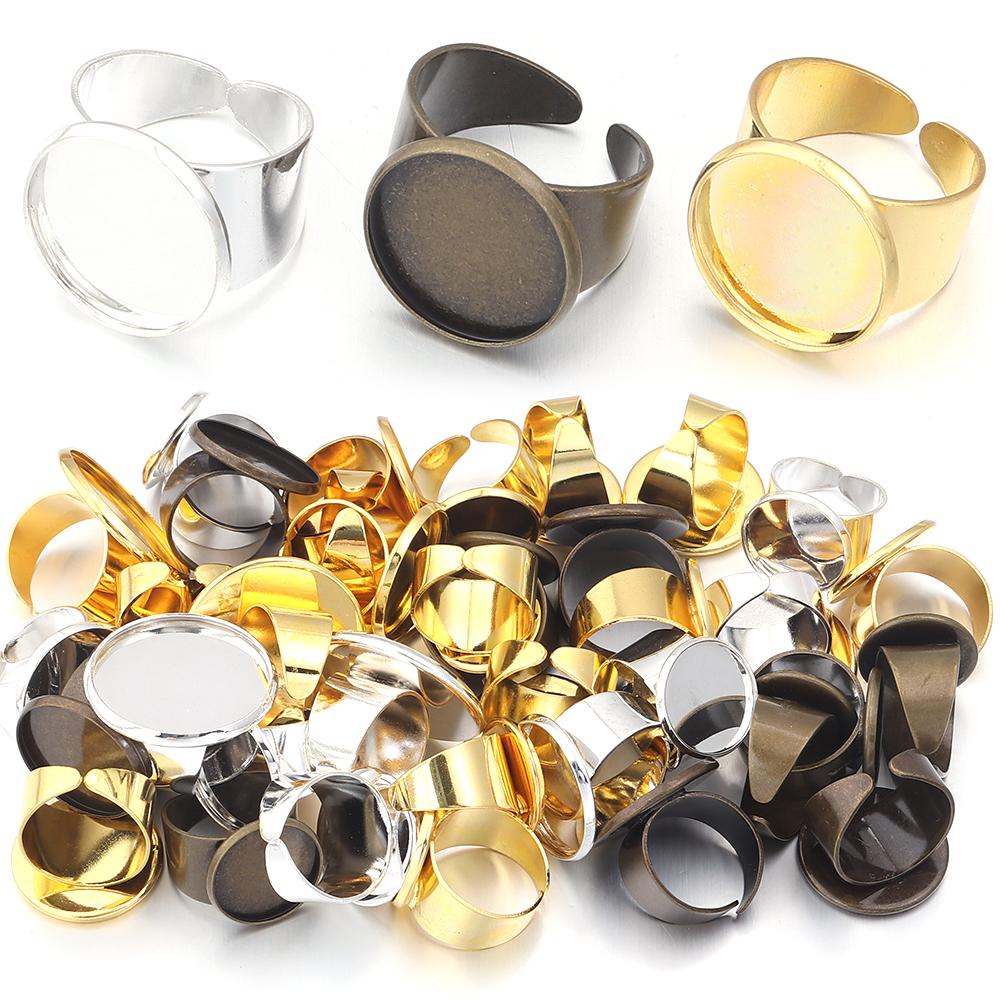 5 pezzi/lotto 16/18/20/25 mm Placcato Rame Anello Regolabile Impostazione Base Vuota Per Creazione Gioielli Anelli Fai da Te Accessori Vendita all'Ingrosso