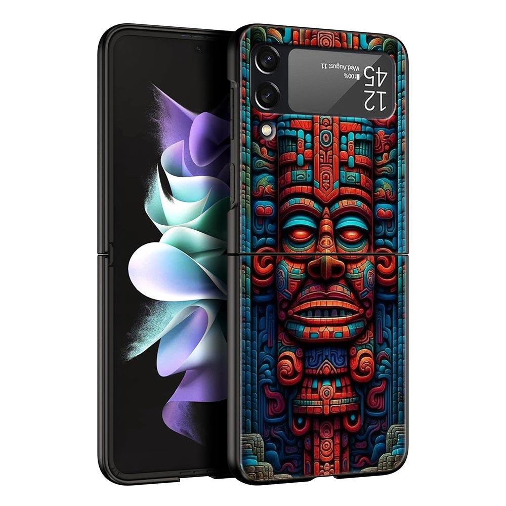 Vintage Totem Painting Hard PC Phone Case For Samsung Galaxy Z Flip 7 6 5 4 Black Cover For Galaxy Z Flip3 Foldable Fundas Shell