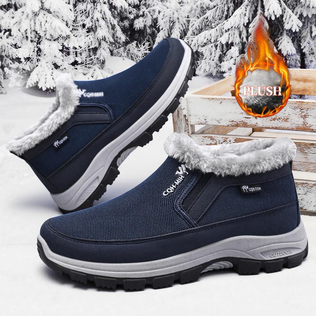 Winter Men Fleece Lined Slip On Shoes, Warm Fabric Upper Soft Sole Cold Proof Outdoor Casual Footwear