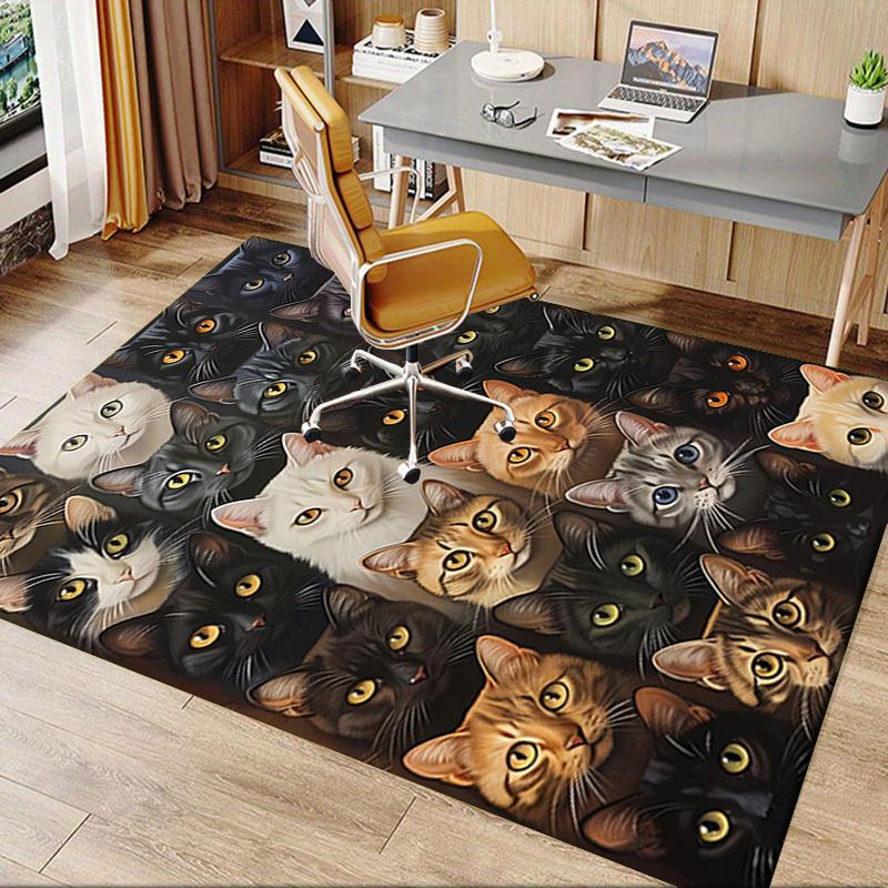 Cute Kitten Theme Chair Mat Office Carpet Oversized Rug for Home Decor, Sofa Carpet, Office Flooring Gift, Suitable for Bedroom, Living Room