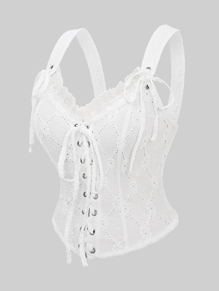 Rosegal Gothic Korsett mit Ösen, Schnürung, strukturiertem Spitzenbesatz, Rüschen und Struktur