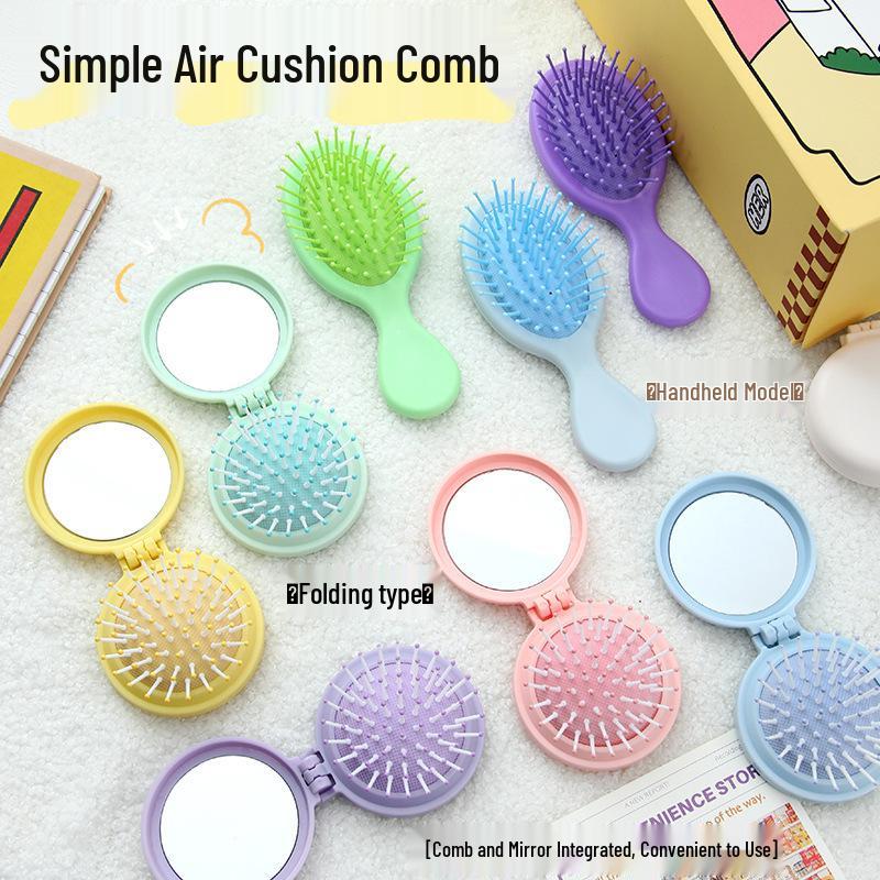 Candy Color Folding Travel Hair Comb with Mirror - For Children and Students