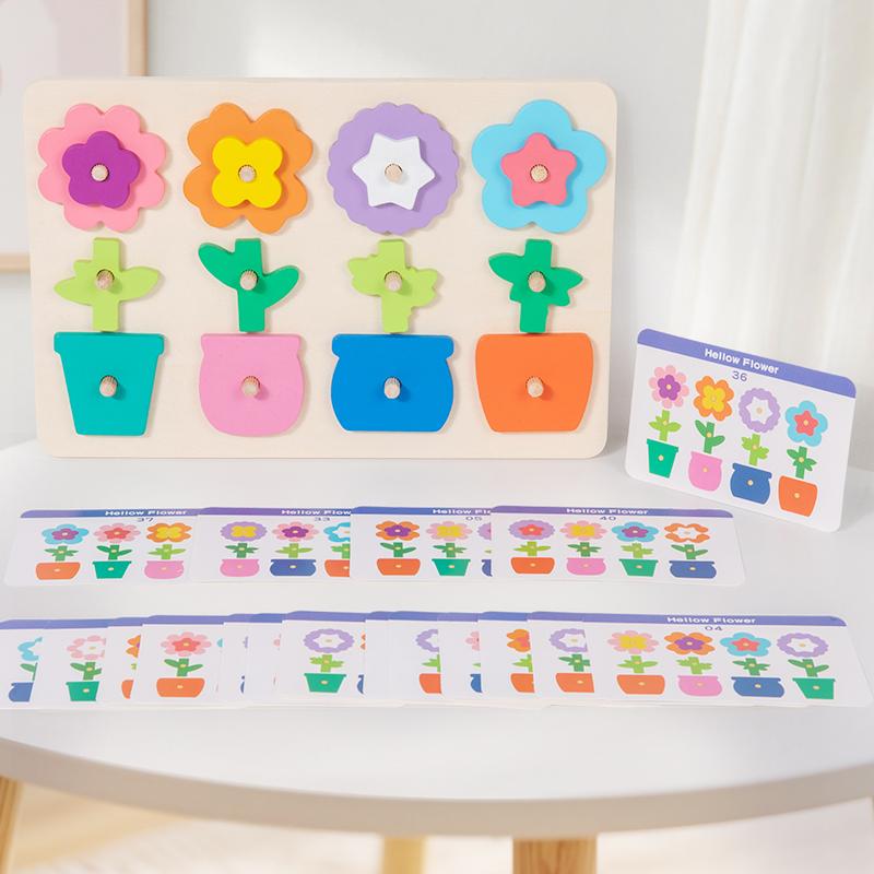 

Wooden Flower Matching Puzzle Board - Comes With Challenge Cards Children s Color Recognition And Pattern Matching Skills