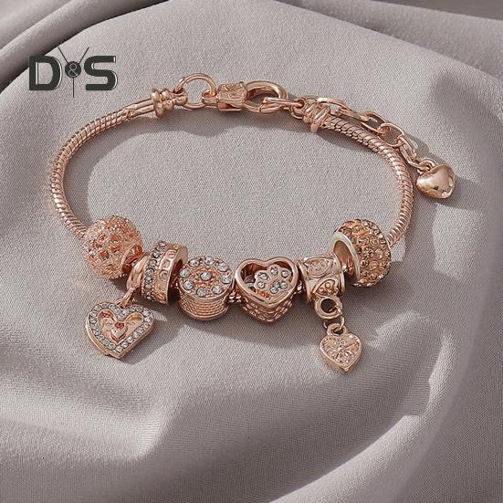 Women Bracelet Heart Shape Rhinestones Inlaid Bracelet with Adjustable Design No Fading Wear-Resistant Bracelet