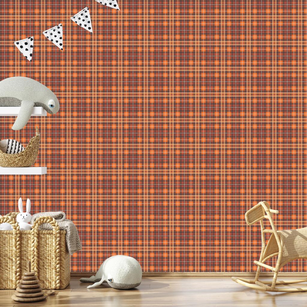 Autumn Orange and Red Plaid Wallpaper 50x1000