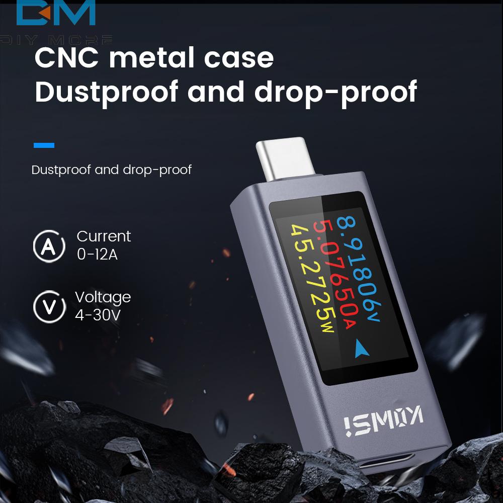 KWS-2301C Current and Voltage Monitor DC 4-30V 0-12A Type-C Power Meter Tester PD Battery Capacity Digital LCD Display Meter
