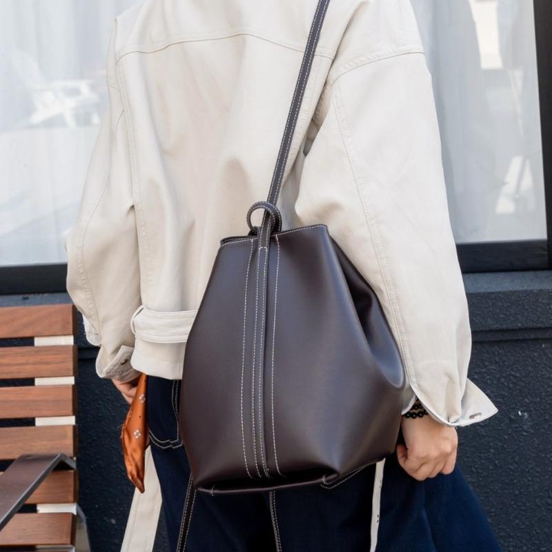 Genuine Leather Single-shoulder, Double-shoulder Crossbody Bag, High-end, Simple Cowhide Bag, Bucket Bag