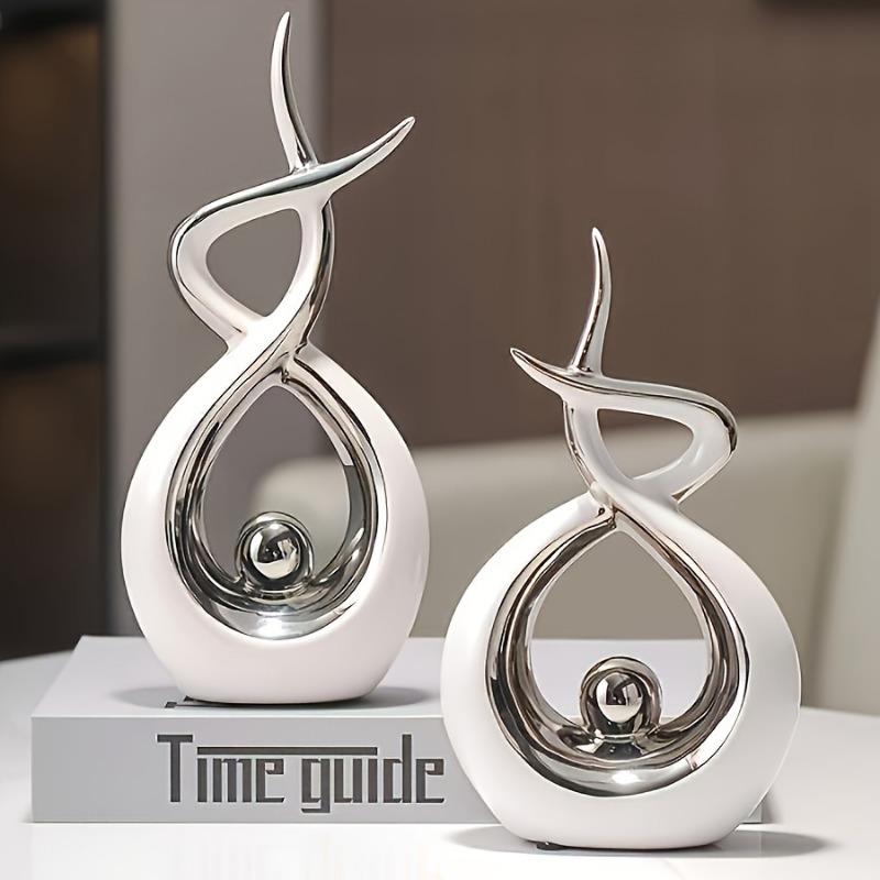 2pcs Set a Pair of Home Decoration Pieces Elegant Decorative Bottles Resin Process Abstract Geometric Design Suitable for Living Room Porch