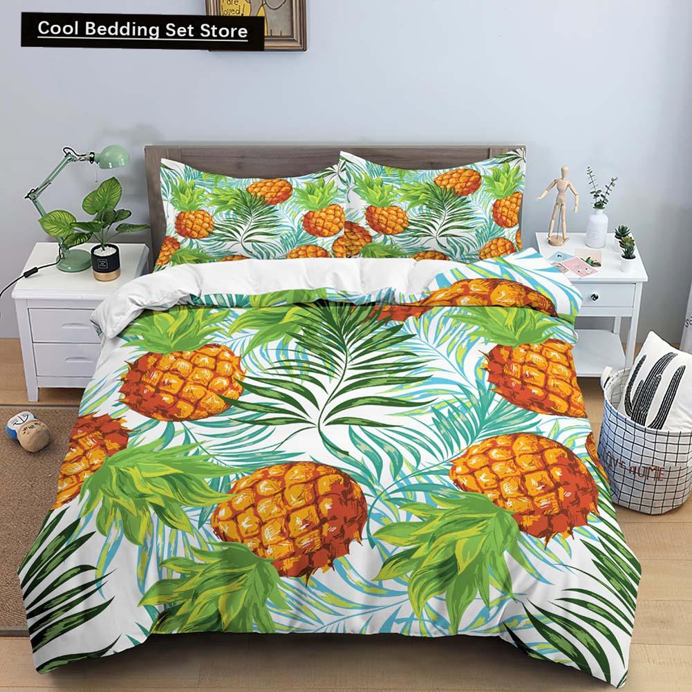 Fruit Pineapple Queen King Duvet Cover 3D Yellow Tropical Fruit Bedding Set Plants Comforter Cover 2/3pcs Polyester Quilt Cover