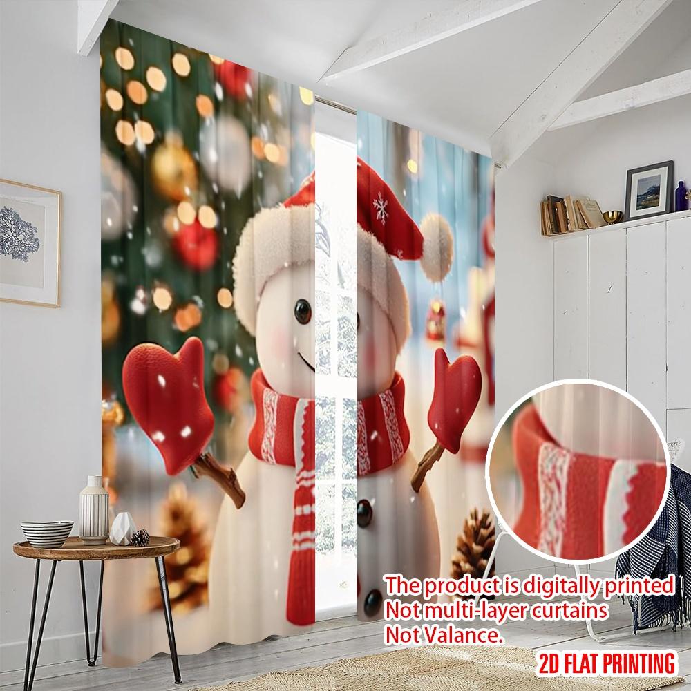 2pcs,2D Plane Printing Curtain Fabric Cute Snowman Christmas Festive Season (4) Versatile 100% Polyester (without Rod) Art Deco