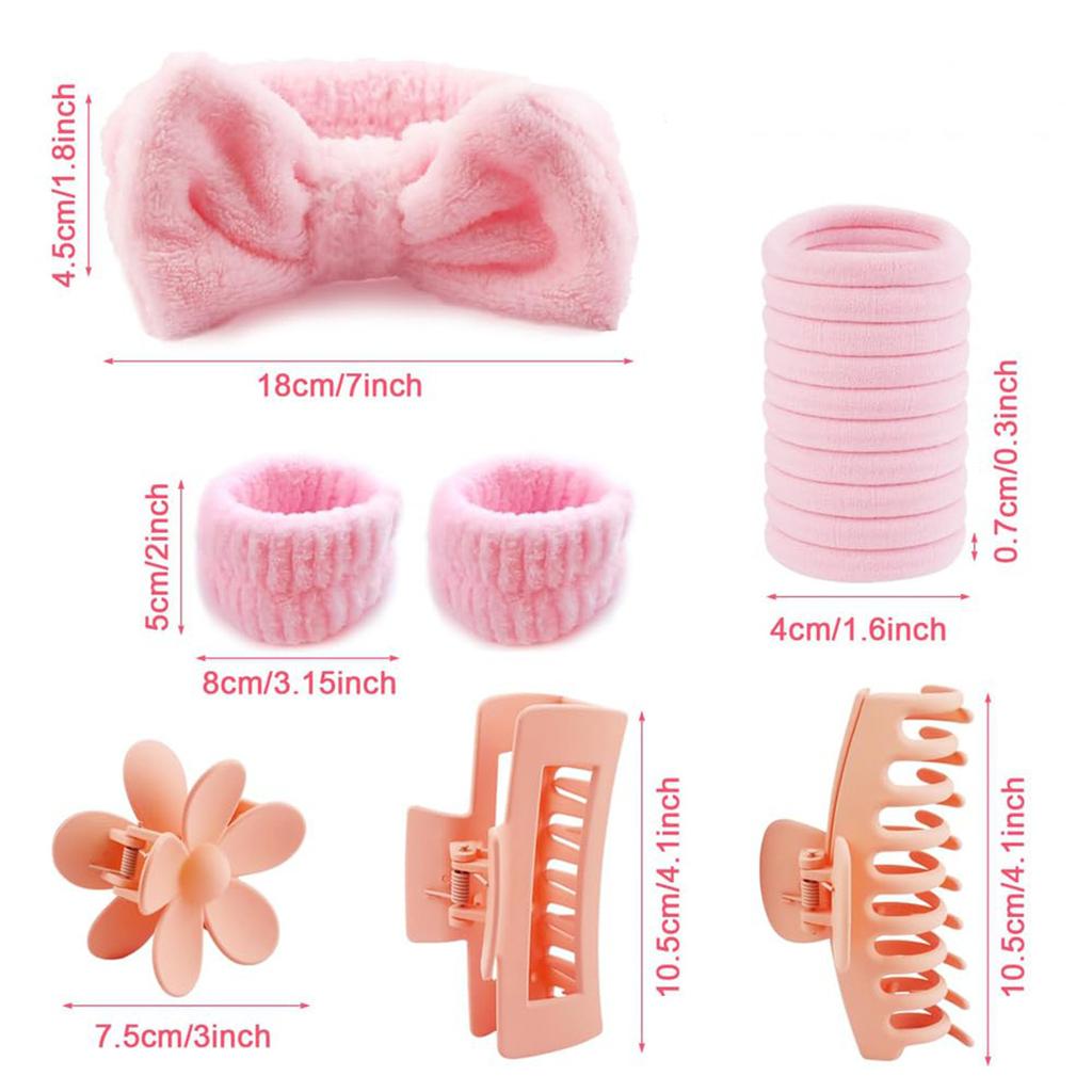16 Piece Skincare Headband Set, Suitable for Face Washing, Hydrotherapy, and Makeup, Including 1 Headband, Wristband, 3 Hair Cli