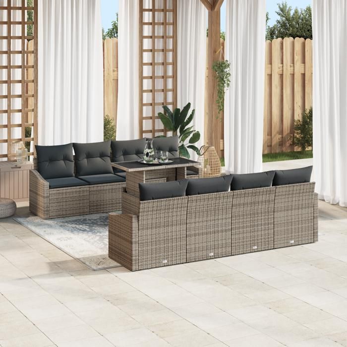 VidaXL Canapé de Jardin 7 Pièces avec Coussins Gris en Poly Rattan 3357702