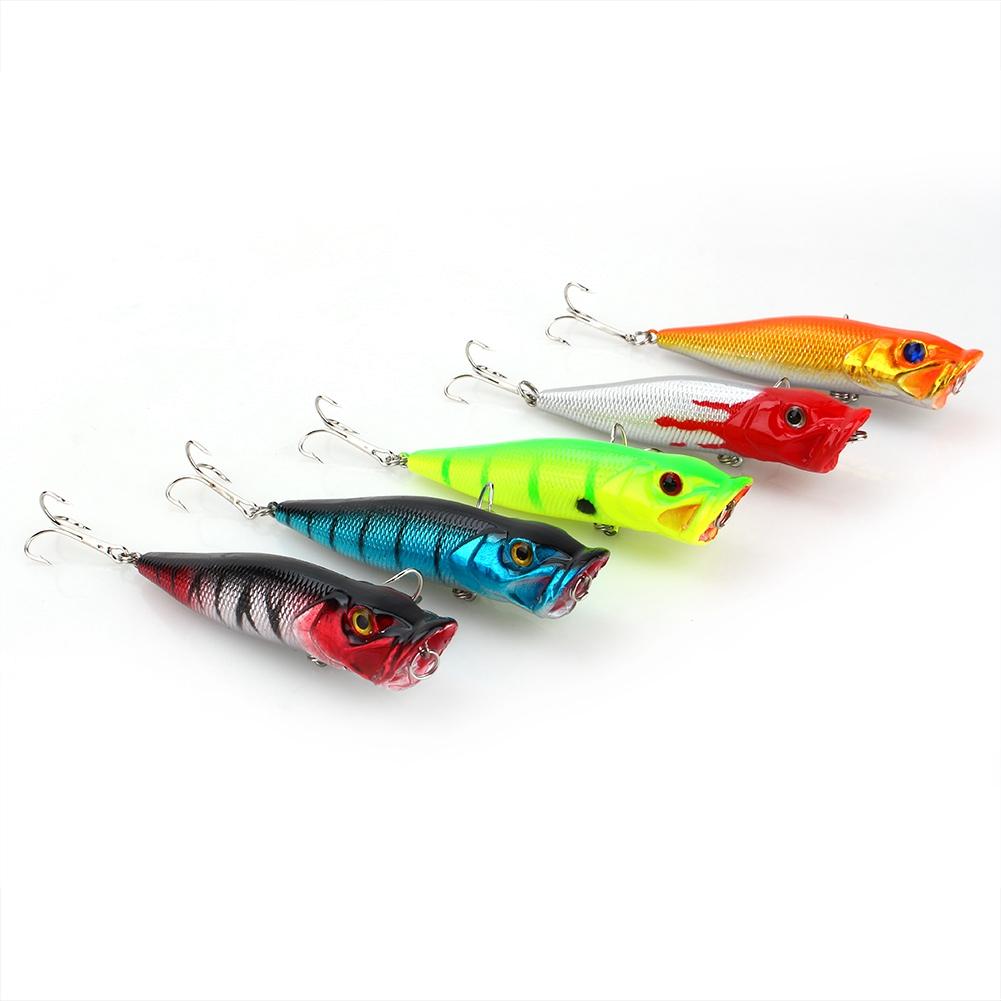 

Double Hook Popper Lures 9.5cm 5pcs Topwater Bass Lures Floating Crankbaits for Casting and Trolling