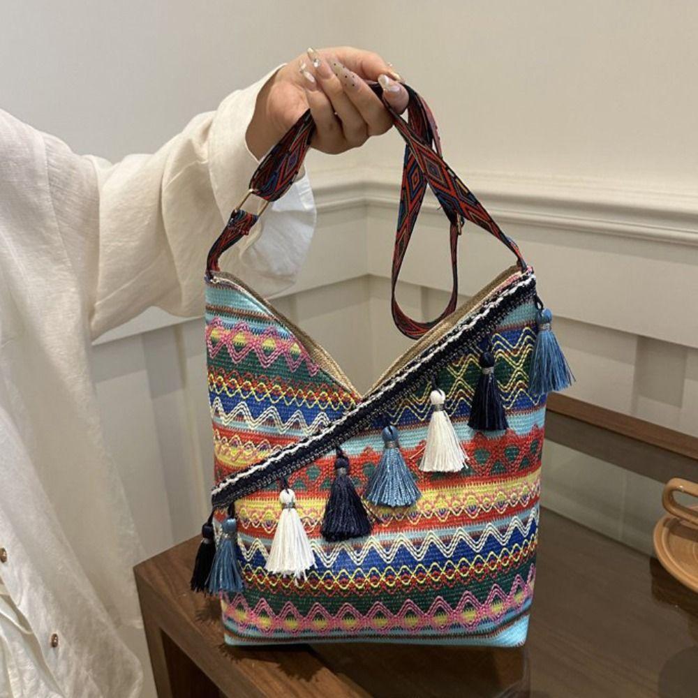 Vintage Ethnic Style Crossbody Bags Large Capacity Fringe Shoulder Bag Bohemian Tote Bag  Travel