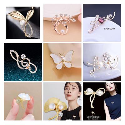 Luxusní brož ze slitiny s imitací perly a kamínky, špendlík na klopu - Módní doplněk