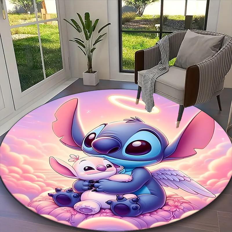 1pc Stitch Pink Purple Floral Wings Printed Chair Rug for Home Office Use, Living Room Kitchen Game Room Round Carpet