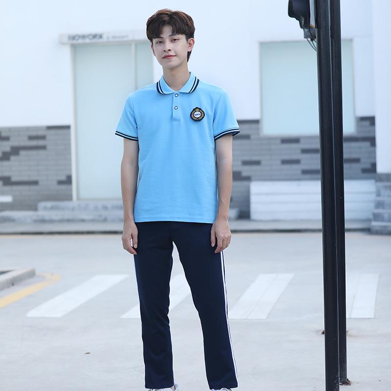 2022 Blue School Uniform Set: Summer Short Sleeve Sportswear for Primary, Junior High & High School