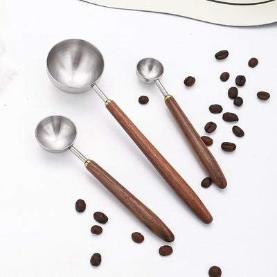 304 Edelstahl Kaffeebohnen Messlöffel Langer Griff Walnussholzgriff Kaffeepulver Messlöffel 3/8/23ML Kaffeeschaufel