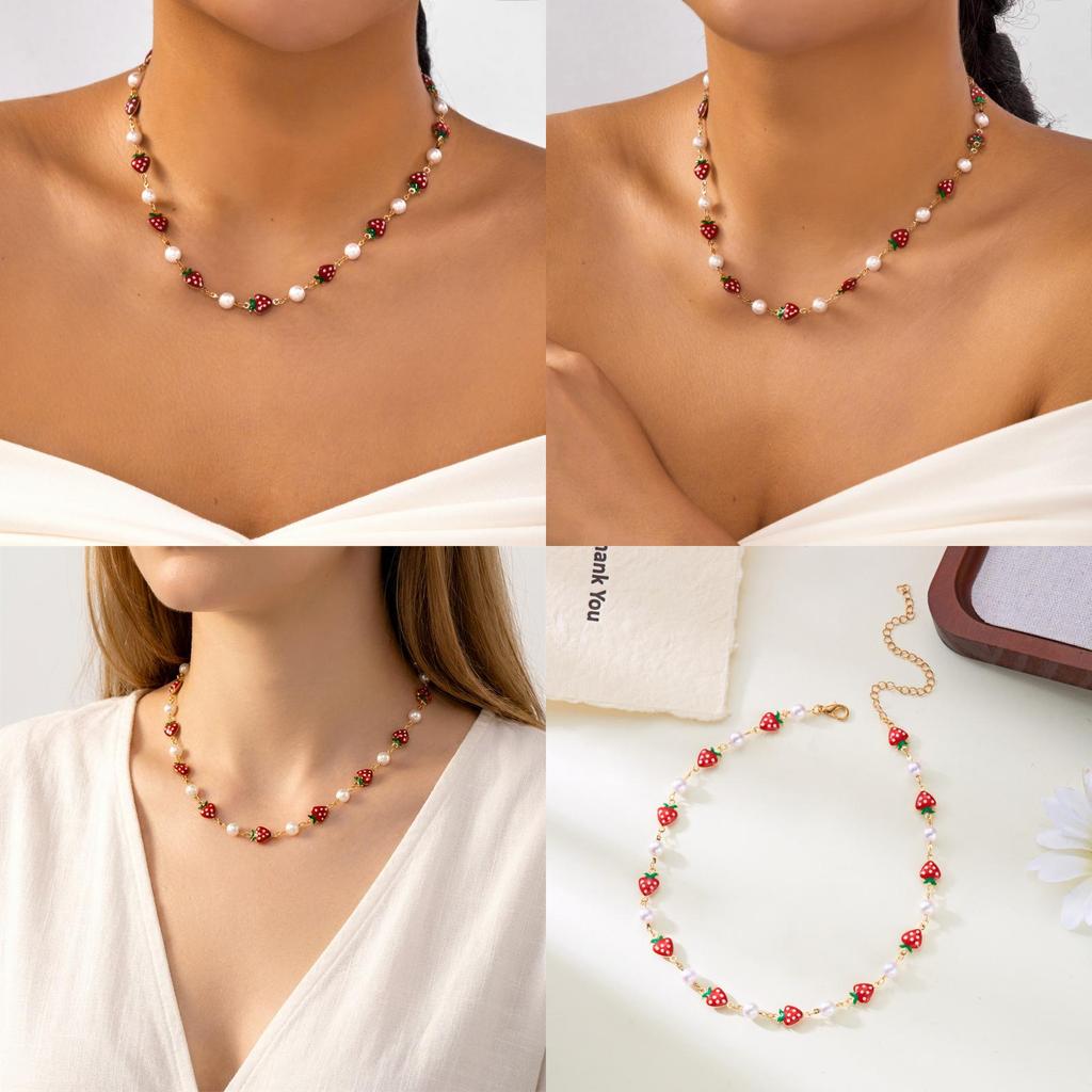 Letní náhrdelník s jahodovým ovocem na slitinovém řetízku pro běžnou dámskou módu