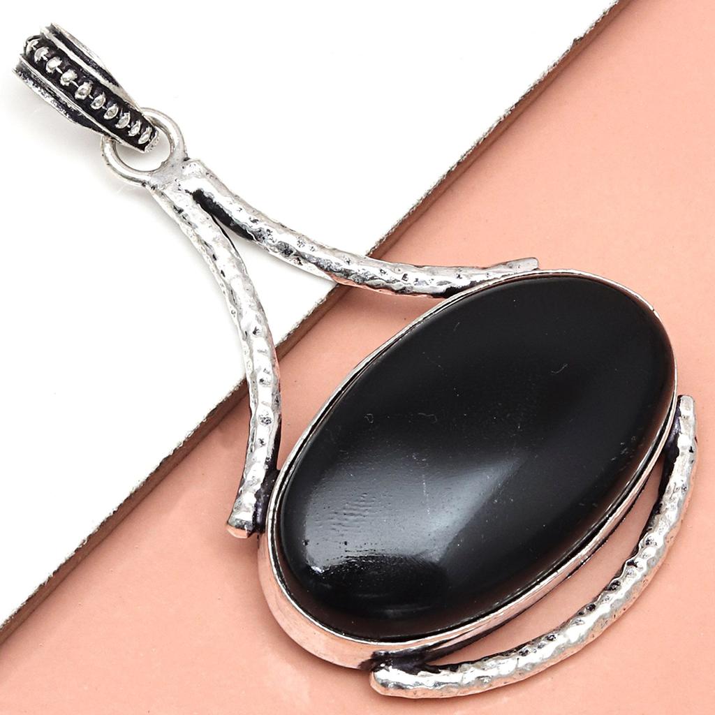 Black Spinal Gemstone Handmade Women's Unisex Silver Jewelry Pendant 2.5
