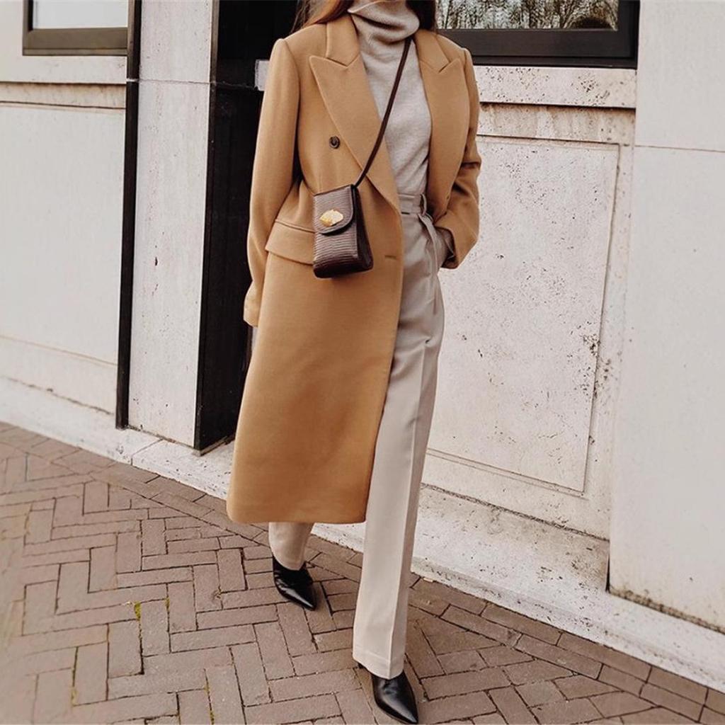 2026 Autumn/Winter Women's Double-Breasted Slim Fit Long Sleeve Turn-Down Collar Jacket