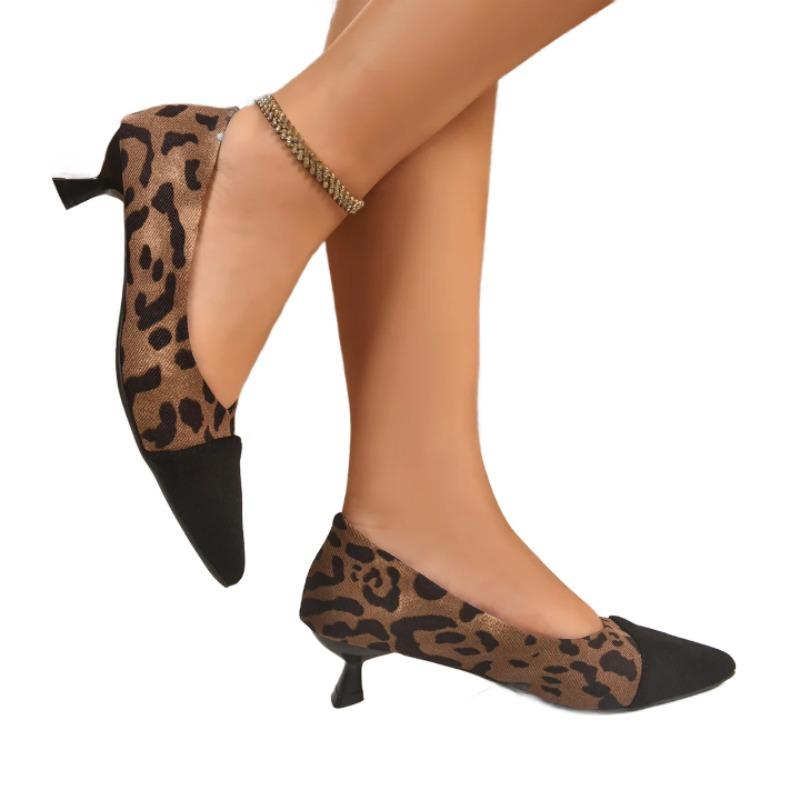 Fashion Pointed Toe Leopard Women Heeled Shoes Fashion Shallow 2025 Autumn Shoes Designer Elegant Dress Pumps New Party Zapatillas Mujer